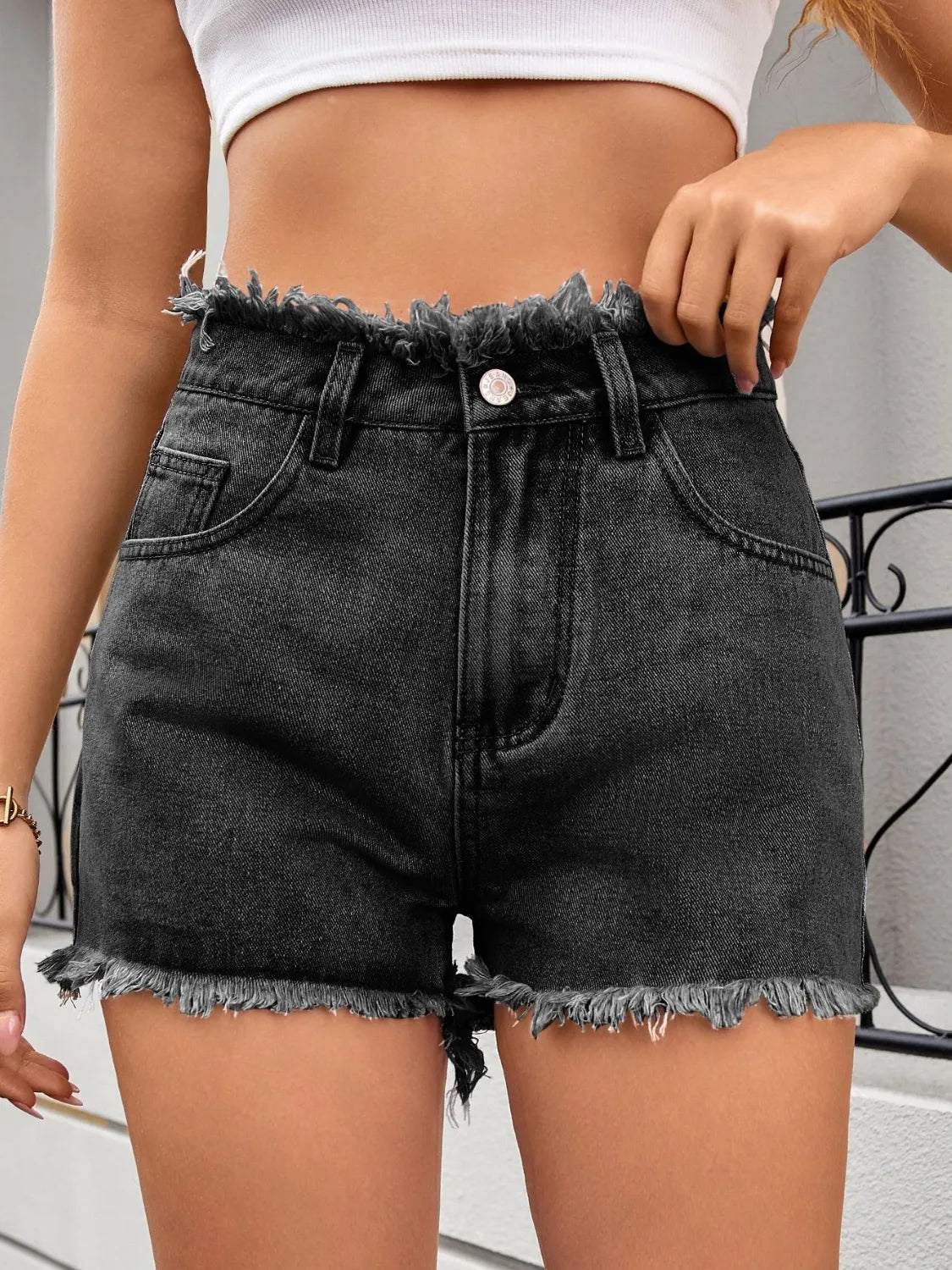 Washed Raw Hem Denim Shorts - Premium Women / Jeans & Denim from Trendsi - Just $23.02! Shop now at Handbags Specialist Headquarter