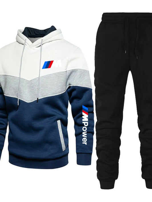 Men's Full Size Drawstring Contrast Hoodie and Pants Set Plus Size.