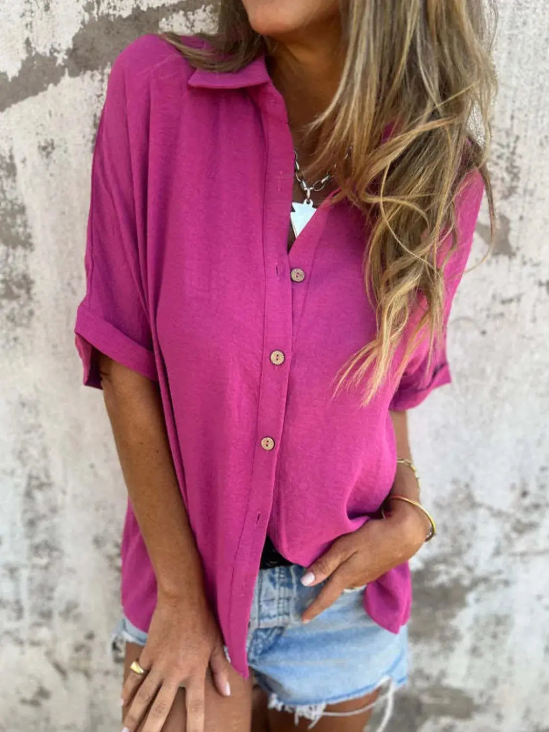 Full Size Collared Neck Half Sleeve Shirt Plus Size.