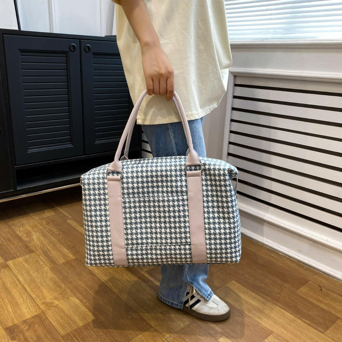 Houndstooth Canvas Travel Bag - Premium Luggage Travel Bags from Trendsi - Just $32.99! Shop now at Handbags Specialist Headquarter