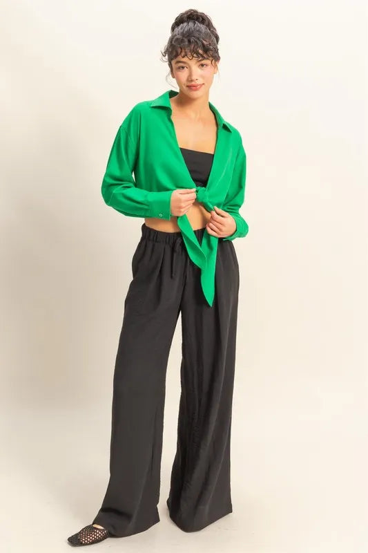 HYFVE Washed Tie Front Crop Top - Premium Tops from Trendsi - Just $31.14! Shop now at Handbags Specialist Headquarter