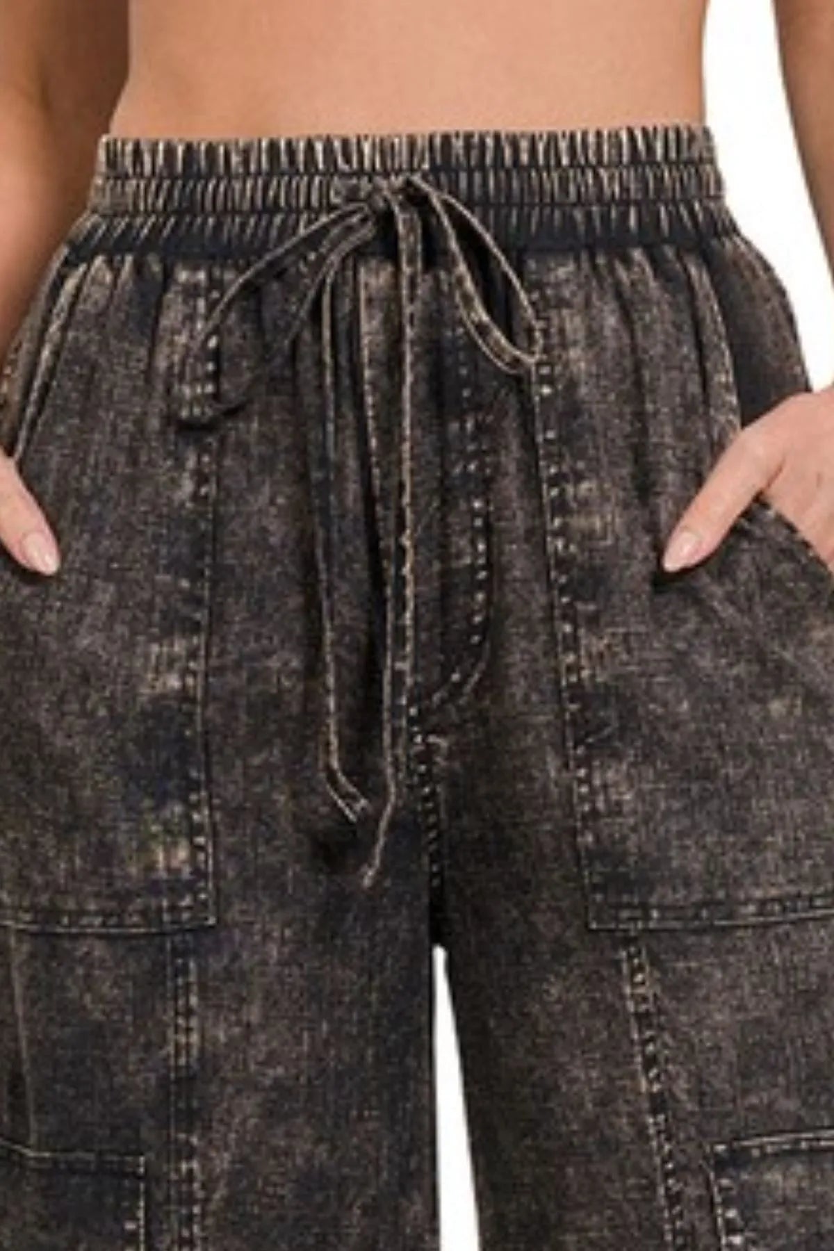 Zenana Washed Linen Elastic Band Waist Cargo Pants - Premium Women Pants from Trendsi - Just $42.99! Shop now at Handbags Specialist Headquarter