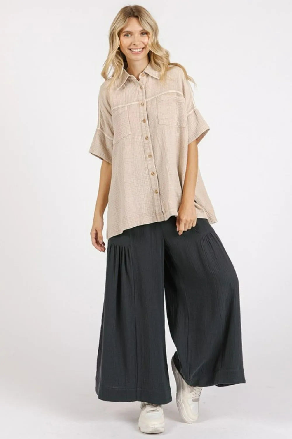 Mittoshop Mineral Wash Gauze Oversized Short Sleeve Shirt - Premium Women / Jeans & Denim from Trendsi - Just $50.74! Shop now at Handbags Specialist Headquarter