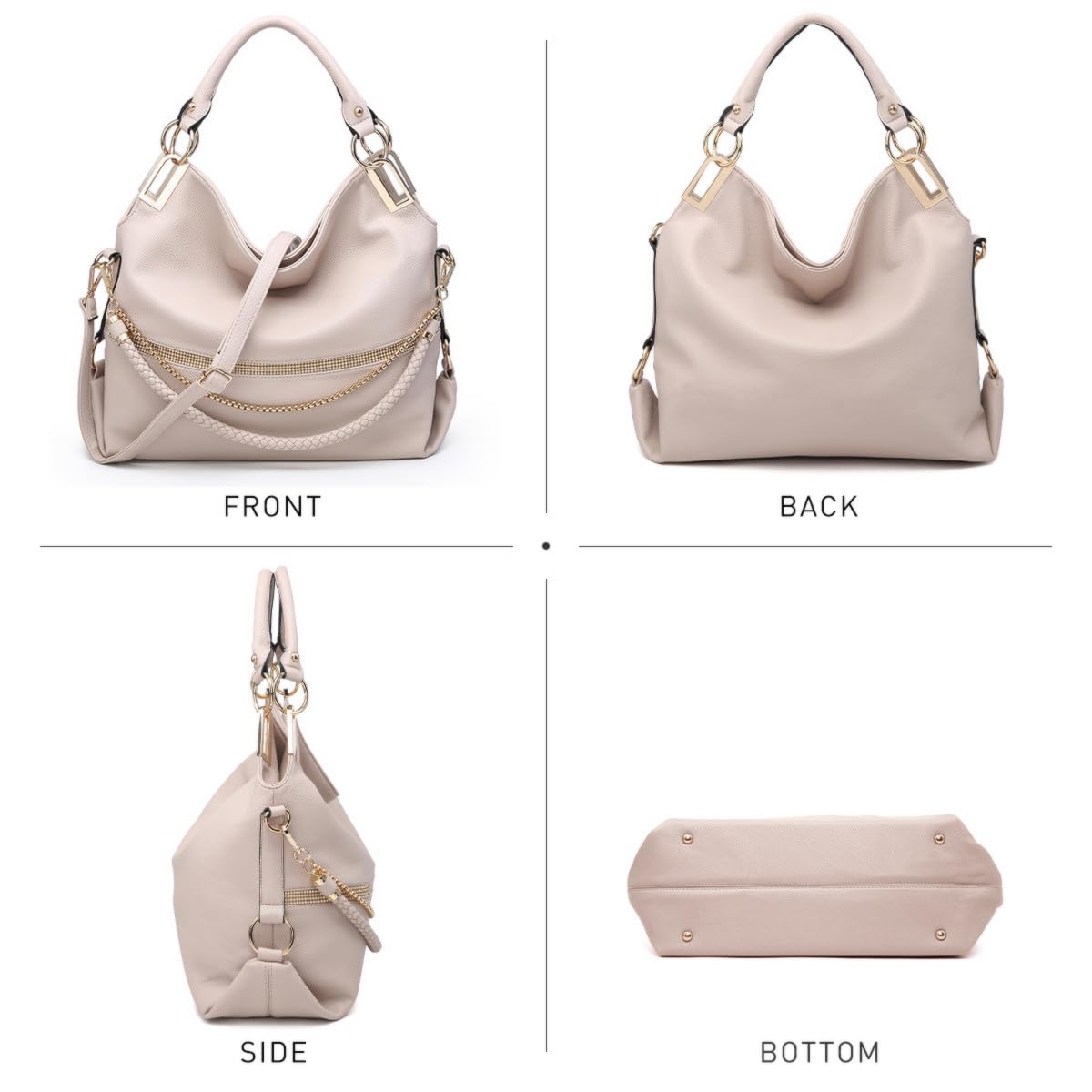 Dasein Luxe Vegan Hobo Bag with Rhinestones