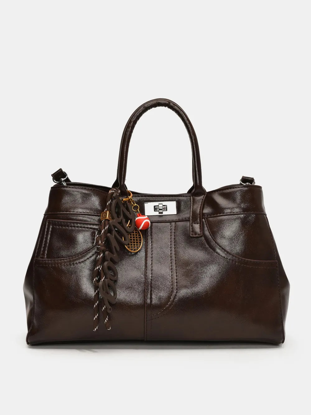 PU Leather Handbag with Pendant - Premium Tote Bag from Trendsi - Just $40.99! Shop now at Handbags Specialist Headquarter