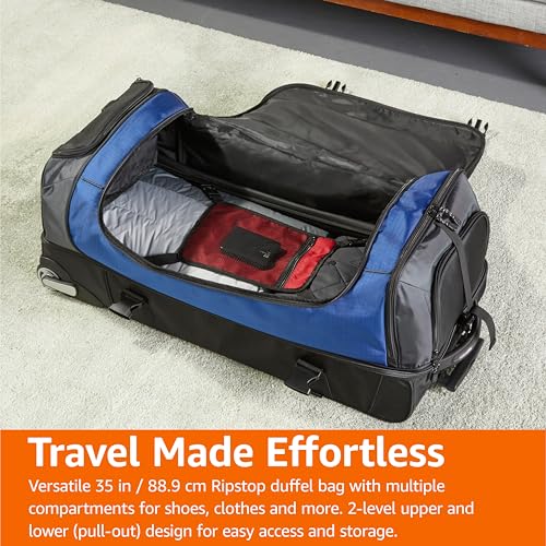 Amazon Basics 35 Large Rolling Duffle Bag, Blue