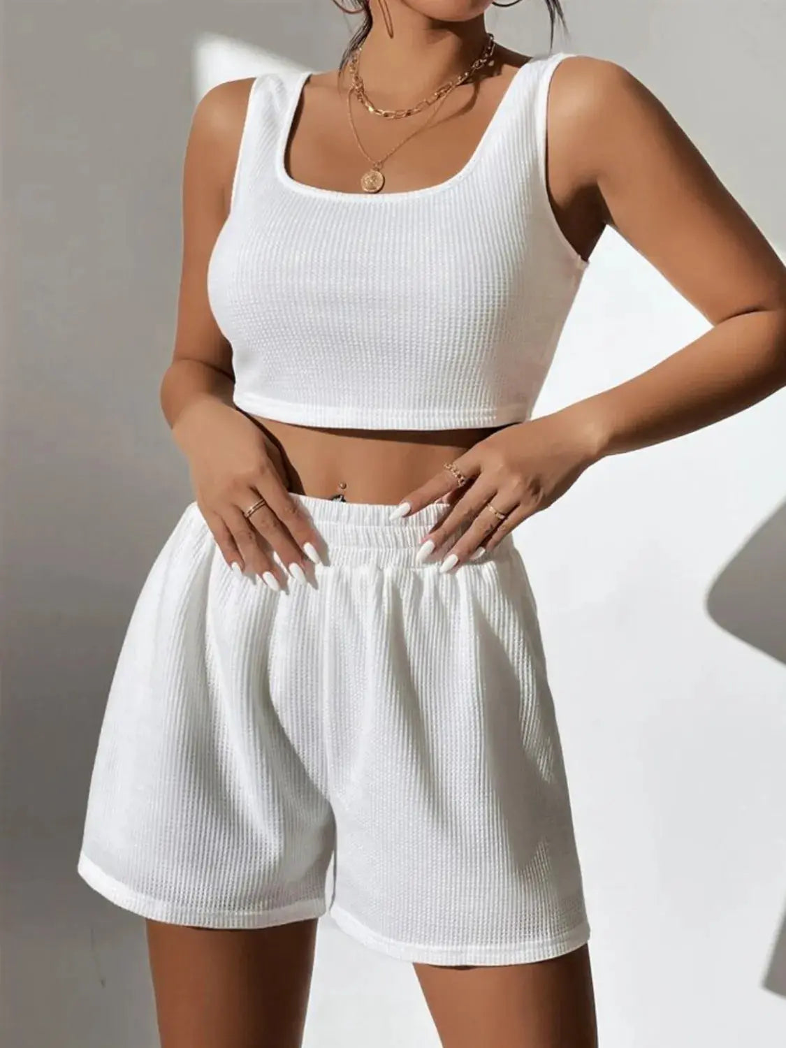 Full Size Wide Strap Tank and Shorts Set Plus Size.