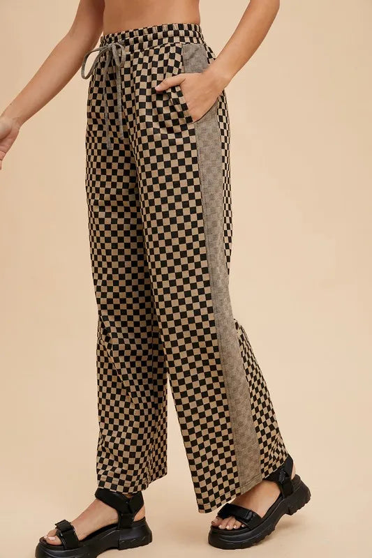 Annie Wear Drawstring Checkered Wide Leg Pants - Premium Bottoms from Trendsi - Just $48.58! Shop now at Handbags Specialist Headquarter