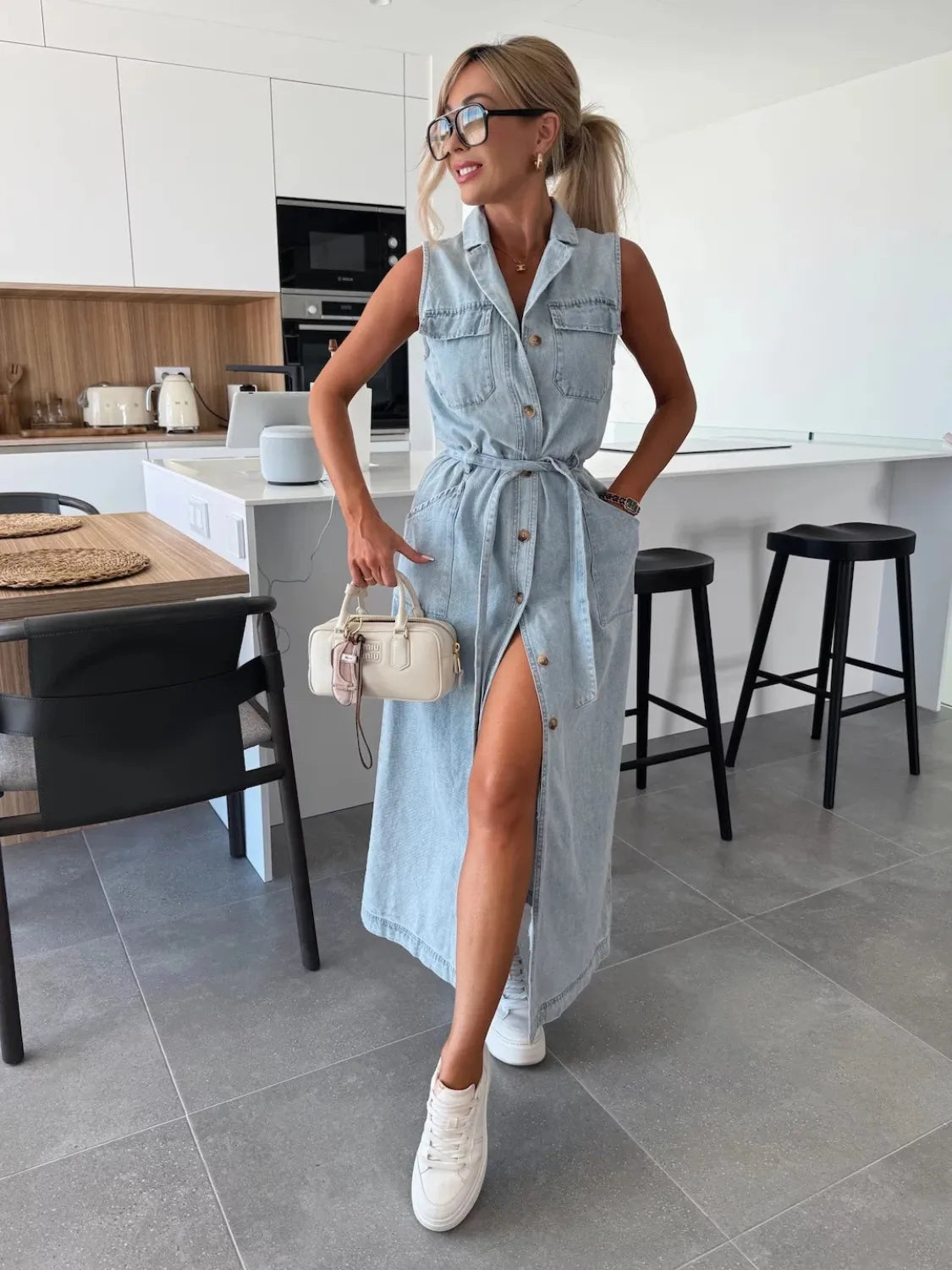 Button Front Sleeveless Denim Dress - Premium Women / Jeans & Denim from Trendsi - Just $51.62! Shop now at Handbags Specialist Headquarter