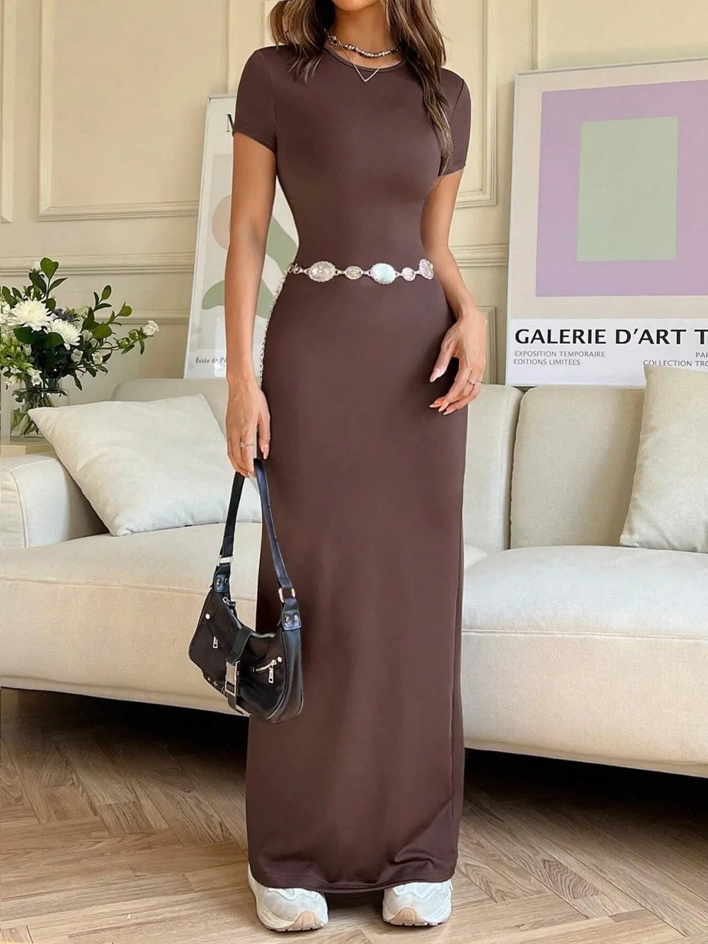 Short Sleeve Maxi Tee Dress - Premium Maxi Dress from Trendsi - Just $29.99! Shop now at Handbags Specialist Headquarter