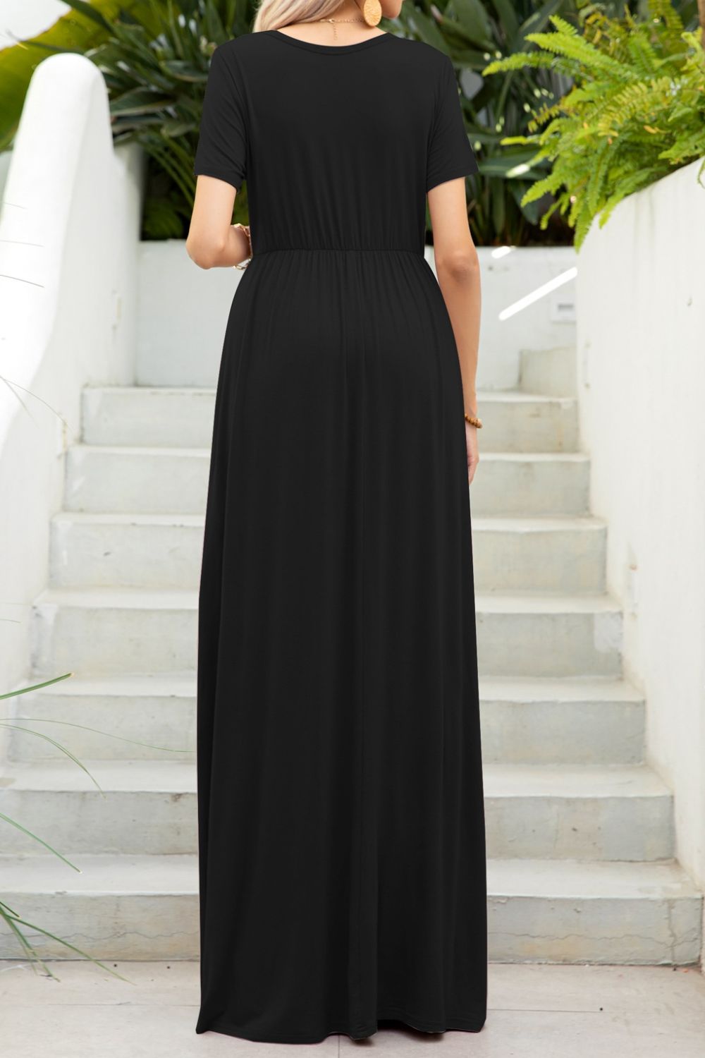 Round Neck Maxi Tee Dress with Pockets - Premium Maxi Dress from Trendsi - Just $45.99! Shop now at Handbags Specialist Headquarter