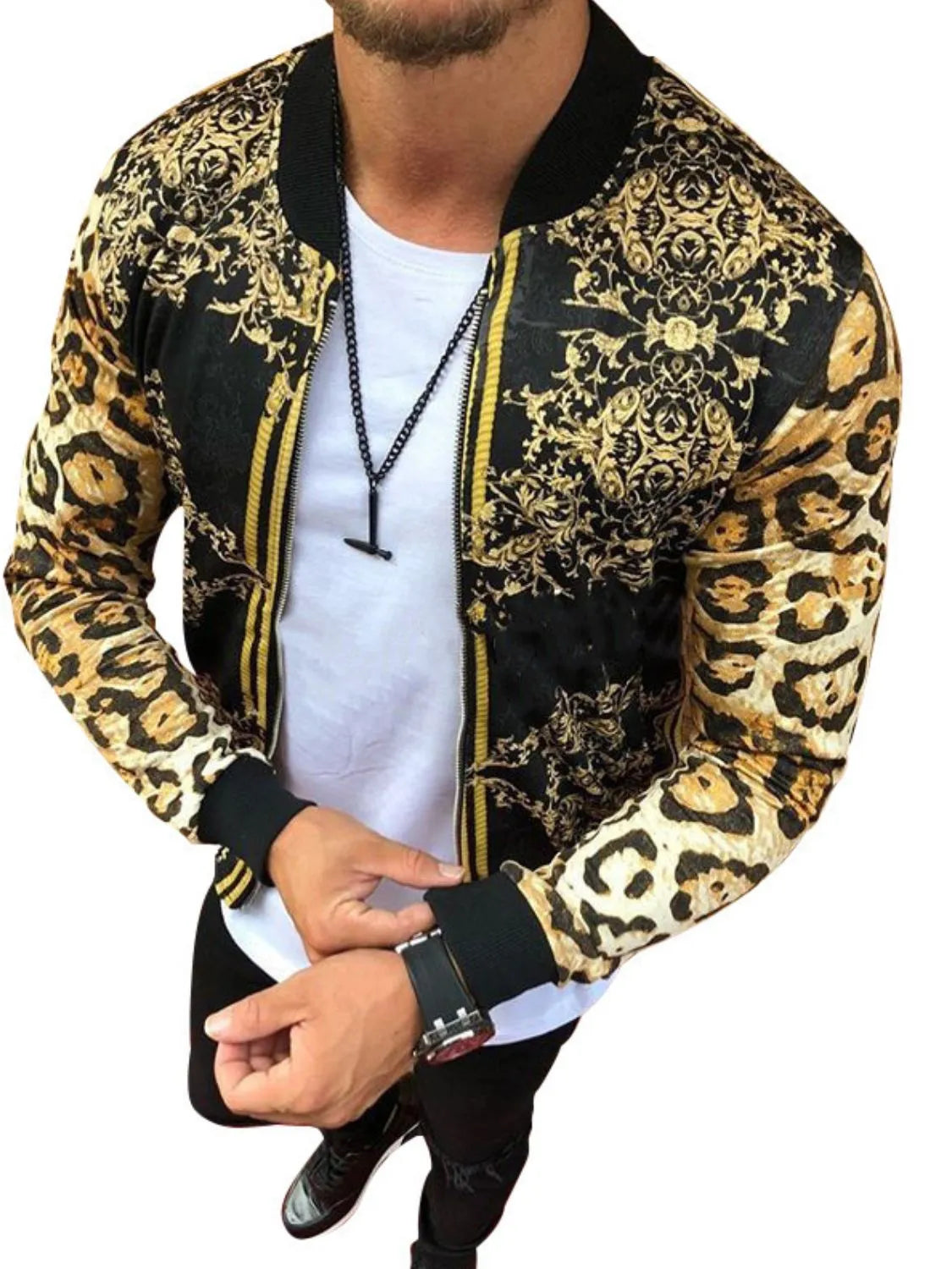 Men's Full Size Printed Zip Up Long Sleeve Top Plus Size - Premium Men's Zip Up Vest from Trendsi - Just $62.82! Shop now at Handbags Specialist Headquarter