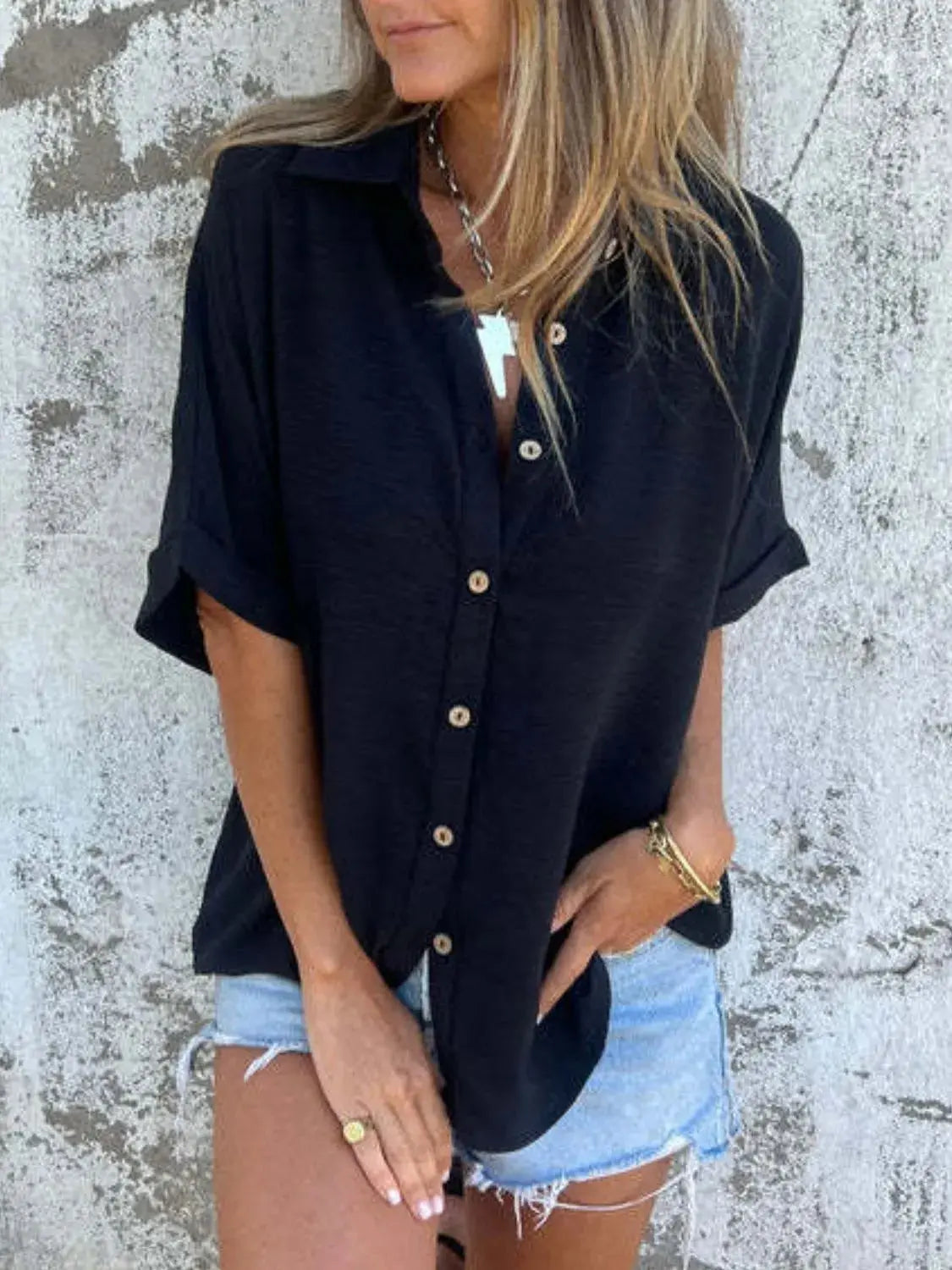 Full Size Collared Neck Half Sleeve Shirt Plus Size.
