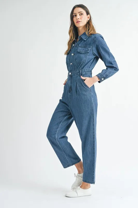 MABLE Cinched Waist Straight Leg Denim Jumpsuit - Premium Women / Jeans & Denim from Trendsi - Just $71.56! Shop now at Handbags Specialist Headquarter