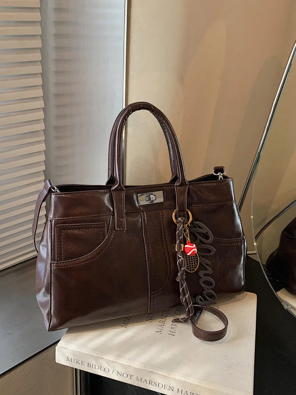 PU Leather Handbag with Pendant - Premium Tote Bag from Trendsi - Just $40.99! Shop now at Handbags Specialist Headquarter