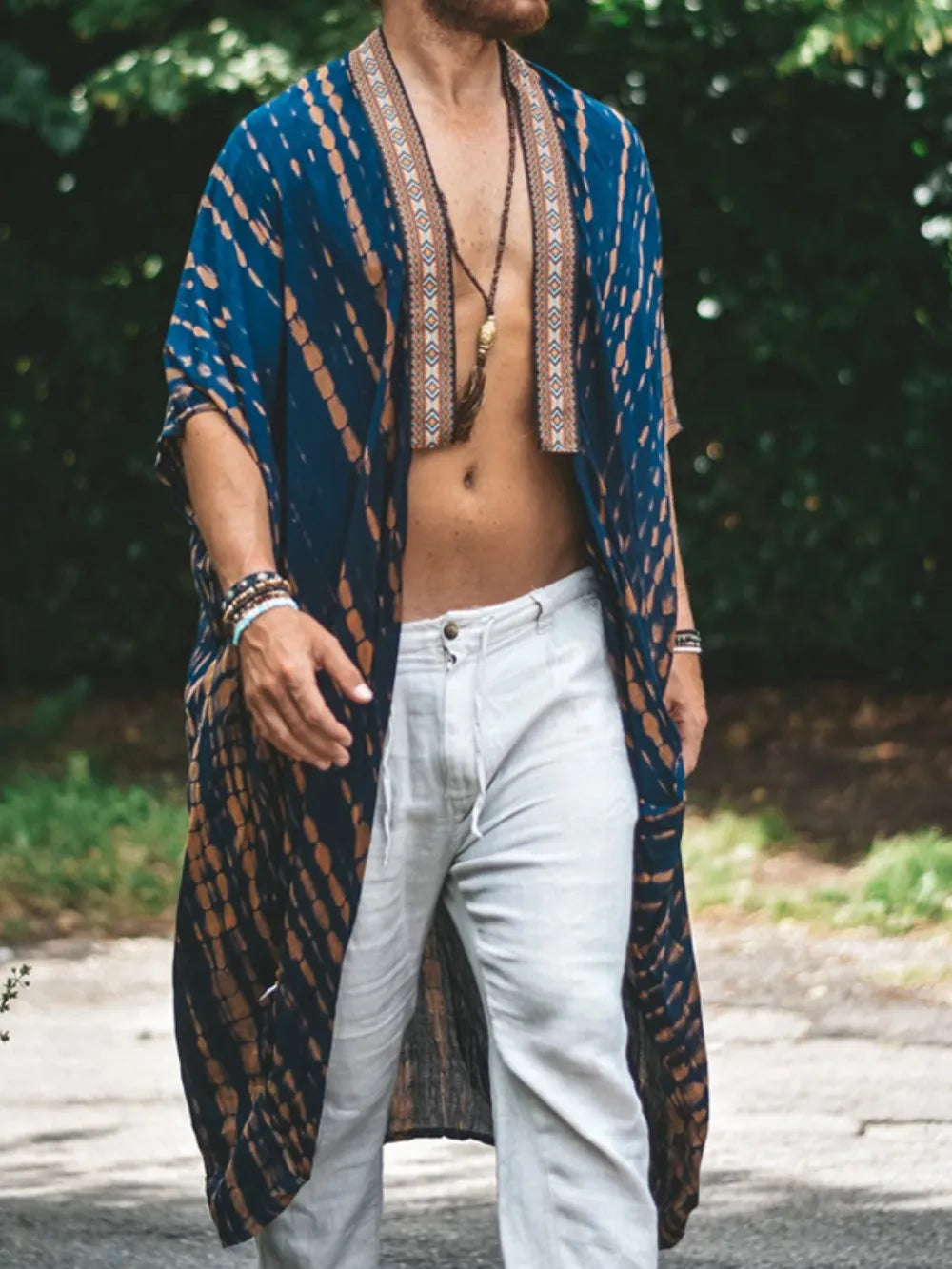 Men's Plus Size Printed Open Front Cover-Up - Premium Men's T Shirt from Trendsi - Just $27.40! Shop now at Handbags Specialist Headquarter