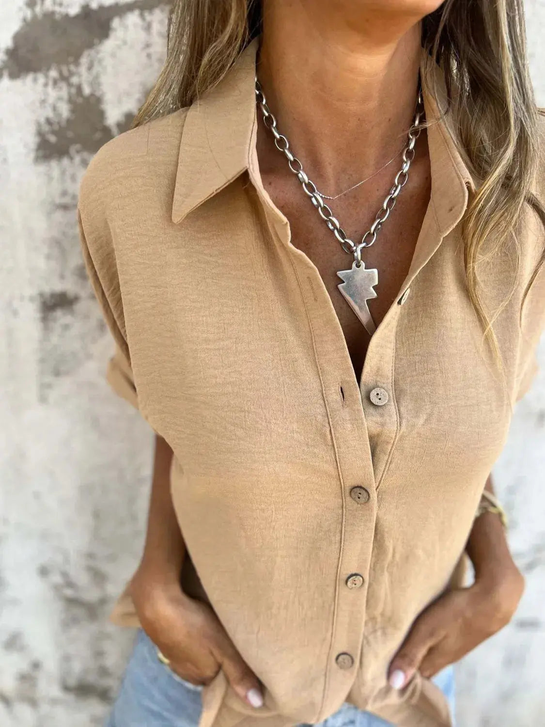 Full Size Collared Neck Half Sleeve Shirt Plus Size.