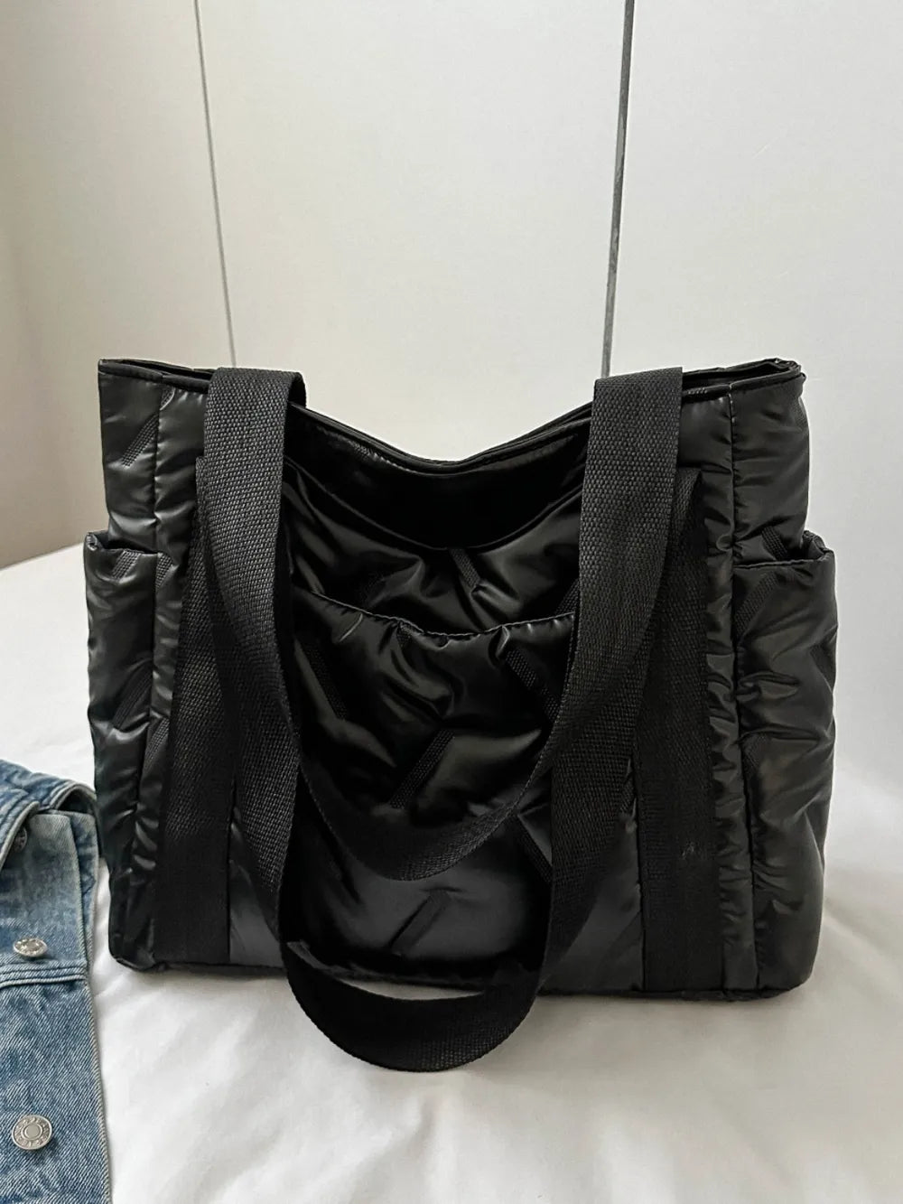 Solid Color Tote Bag with Side Pockets - Premium Tote Bag from Trendsi - Just $39.99! Shop now at Handbags Specialist Headquarter