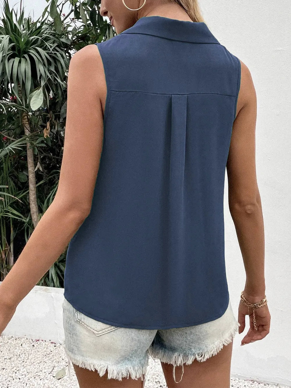 Full Size Johnny Collar Button Down Tank Plus Size - Premium Dresses from Trendsi - Just $20.99! Shop now at Handbags Specialist Headquarter