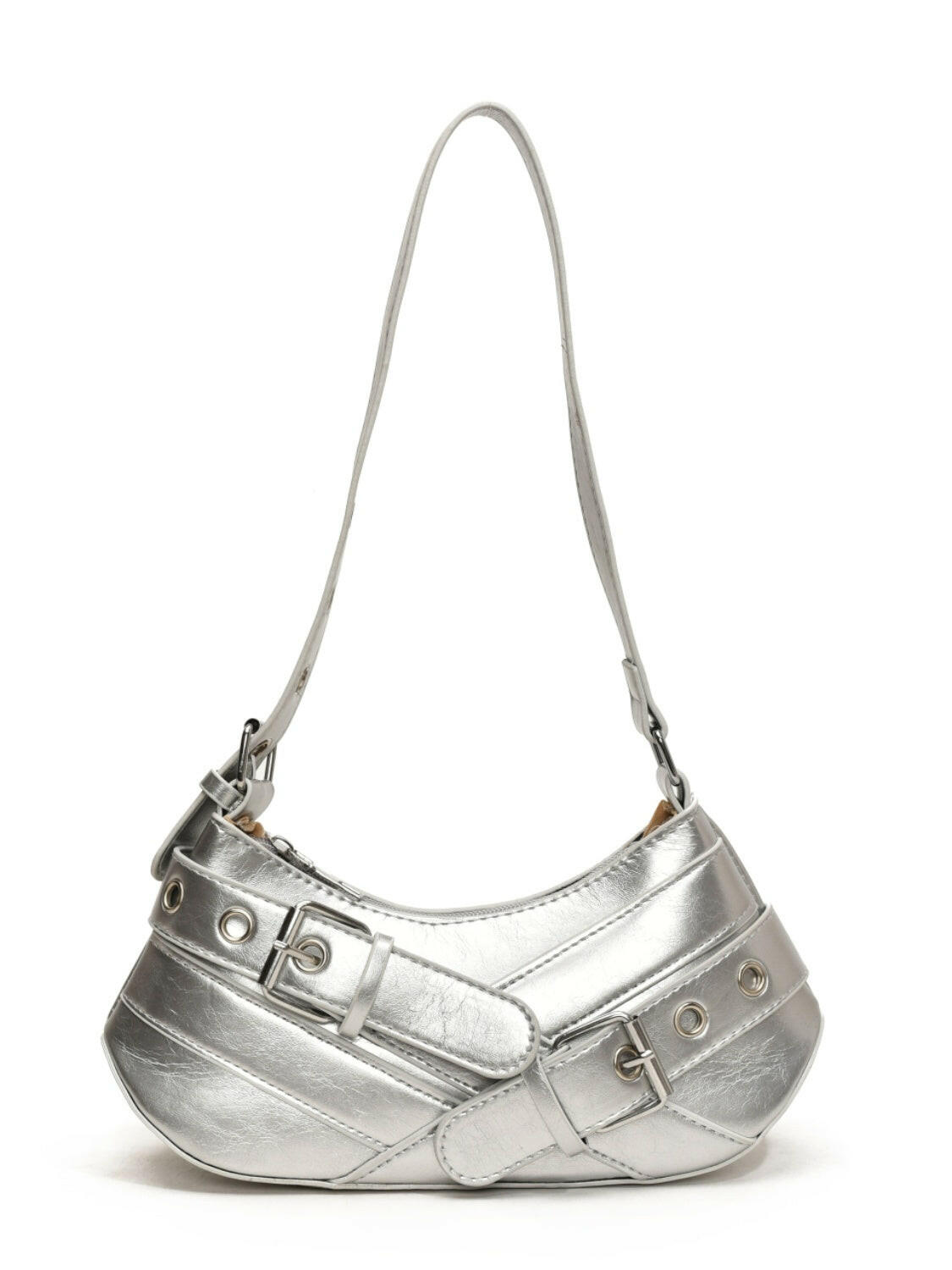 PU Leather Buckle Shoulder Bag.