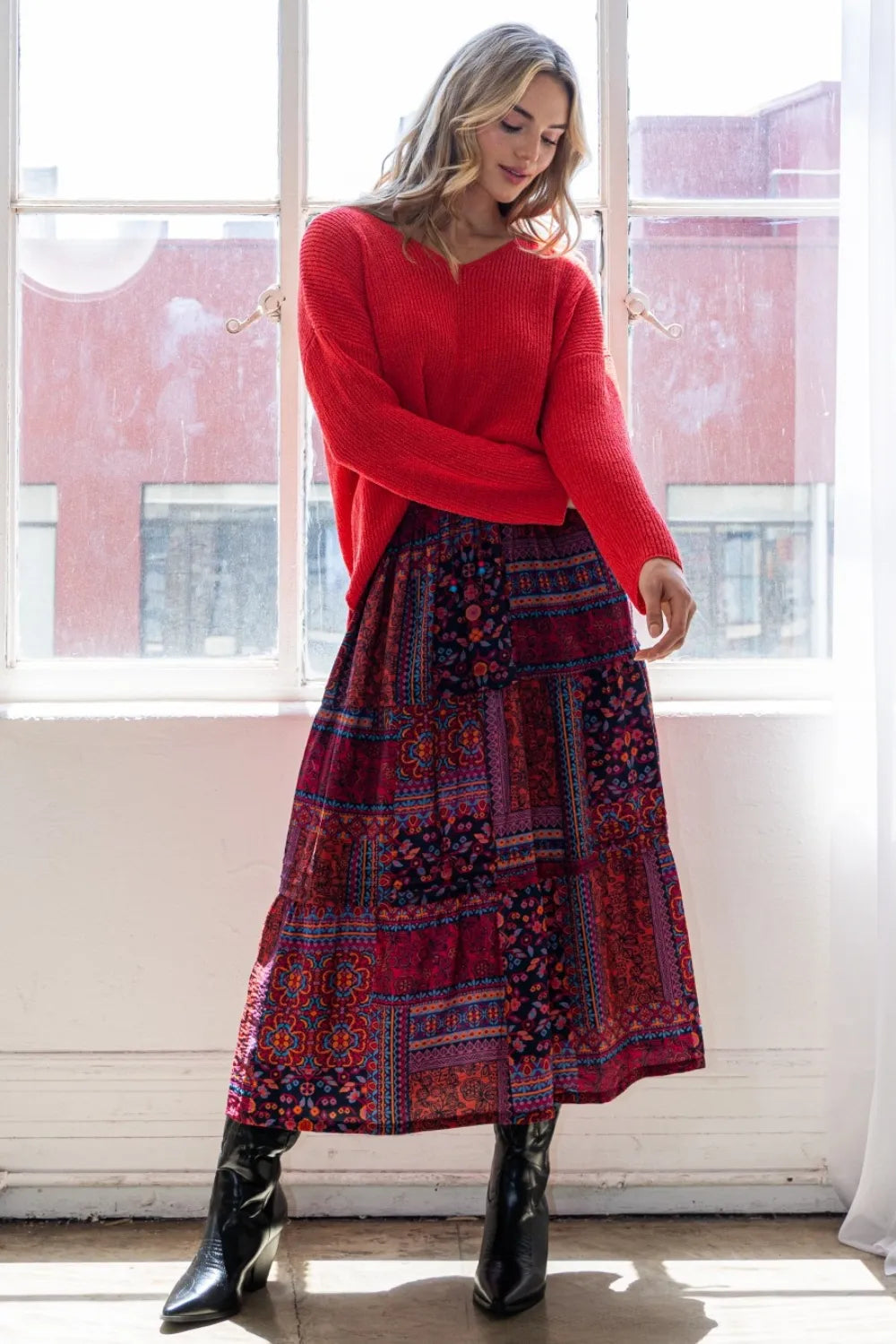 ODDI Full Size Printed Tiered Maxi Skirt - Premium from Trendsi - Just $53.99! Shop now at Handbags Specialist Headquarter