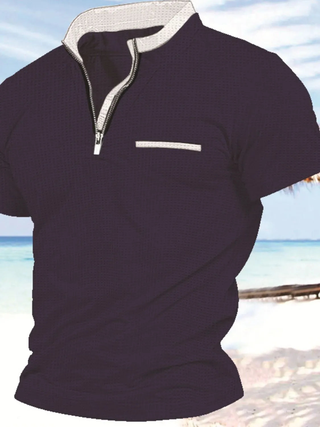 Men's Full Size Zip Collar Short Sleeve Polo Plus Size - Premium Men's Shirts from Trendsi - Just $32.46! Shop now at Handbags Specialist Headquarter