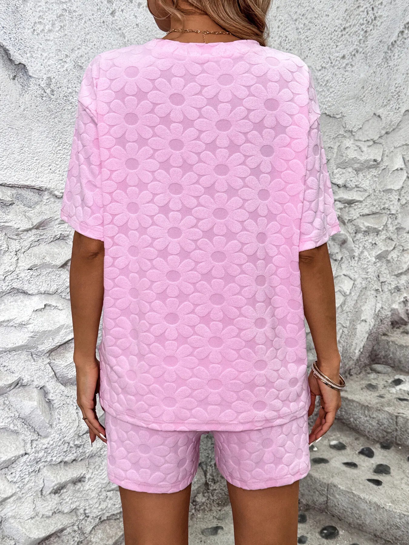 Flower Round Neck Top and Shorts Lounge Set - Premium Sleepwear from Trendsi - Just $43.99! Shop now at Handbags Specialist Headquarter