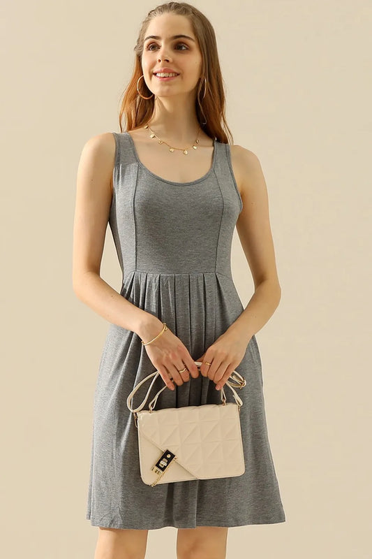 Doublju Full Size Round Neck Ruched Sleeveless Dress with Pockets - Premium Dresses from Trendsi - Just $15.99! Shop now at Handbags Specialist Headquarter