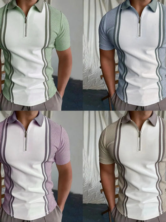 Men's Full Size Zip Collar Short Sleeve Polo Plus Size - Premium Men's Shirts from Trendsi - Just $29.88! Shop now at Handbags Specialist Headquarter