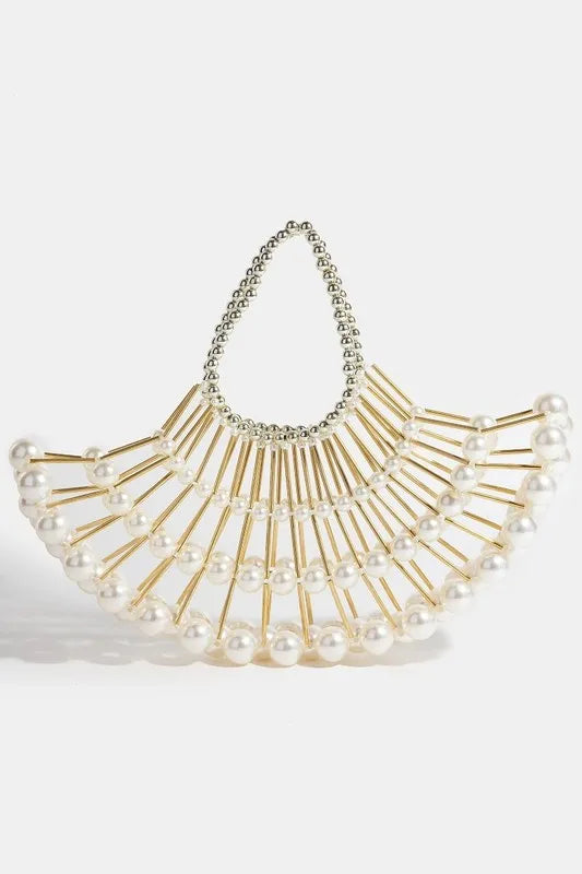 Fame Pearl and Metallic Tube Crescent Handbag - Premium Tote Bag from Trendsi - Just $49.99! Shop now at Handbags Specialist Headquarter