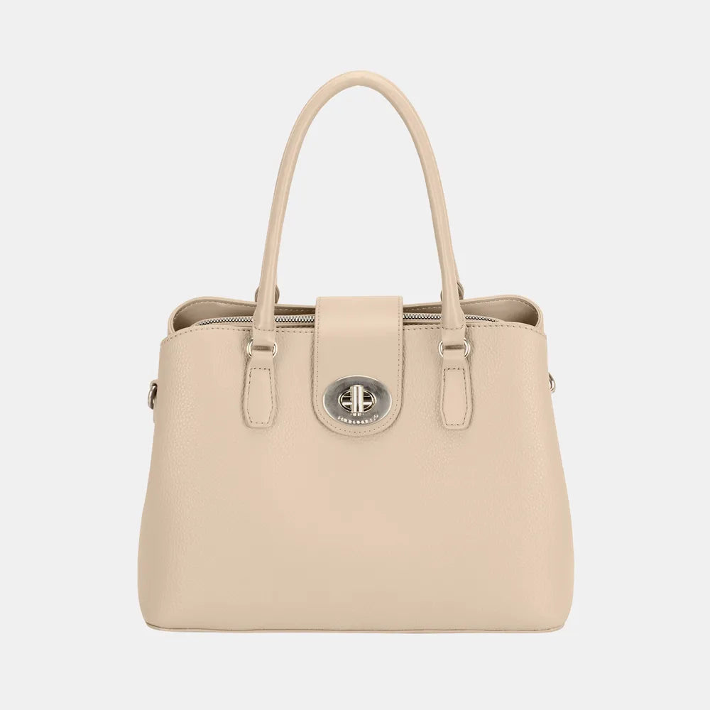 David Jones PU Leather Twist-Lock Tote Bag - Premium Tote Bag from Trendsi - Just $53.99! Shop now at Handbags Specialist Headquarter