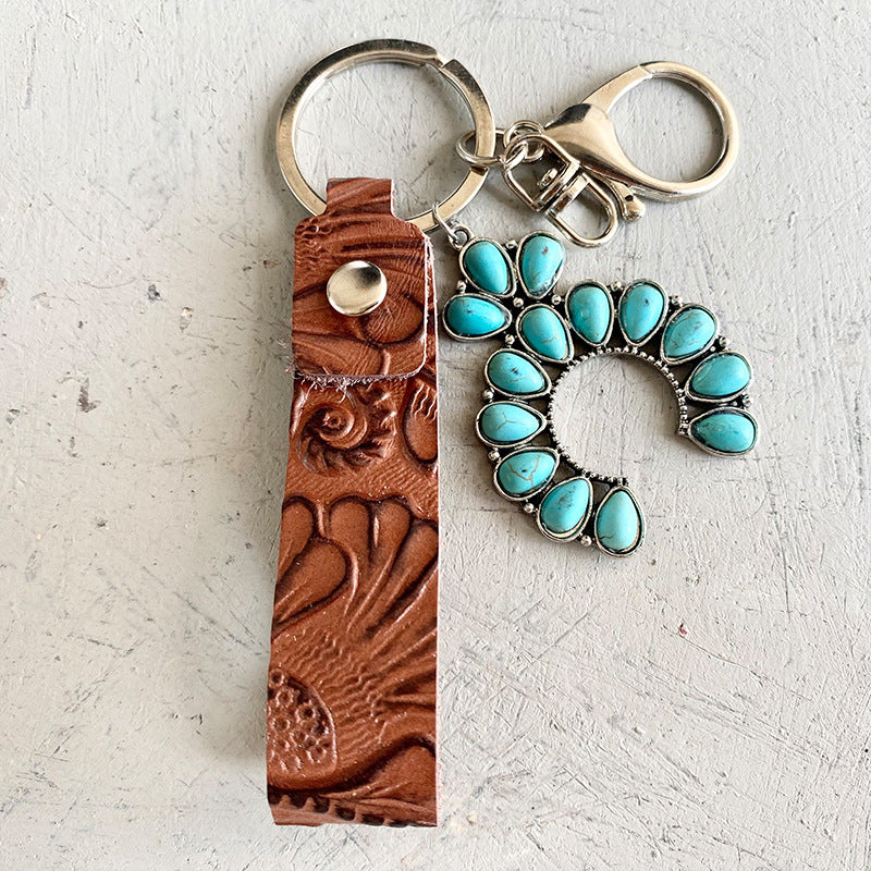 Turquoise Genuine Leather Key Chain - Premium Key chain from Trendsi - Just $10! Shop now at Handbags Specialist Headquarter