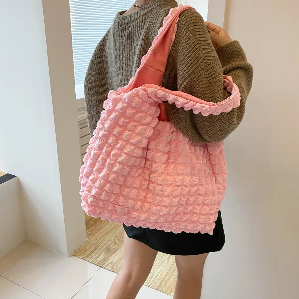 Ruched Polyester Large Handbag - Premium Tote Bag from Trendsi - Just $39.99! Shop now at Handbags Specialist Headquarter