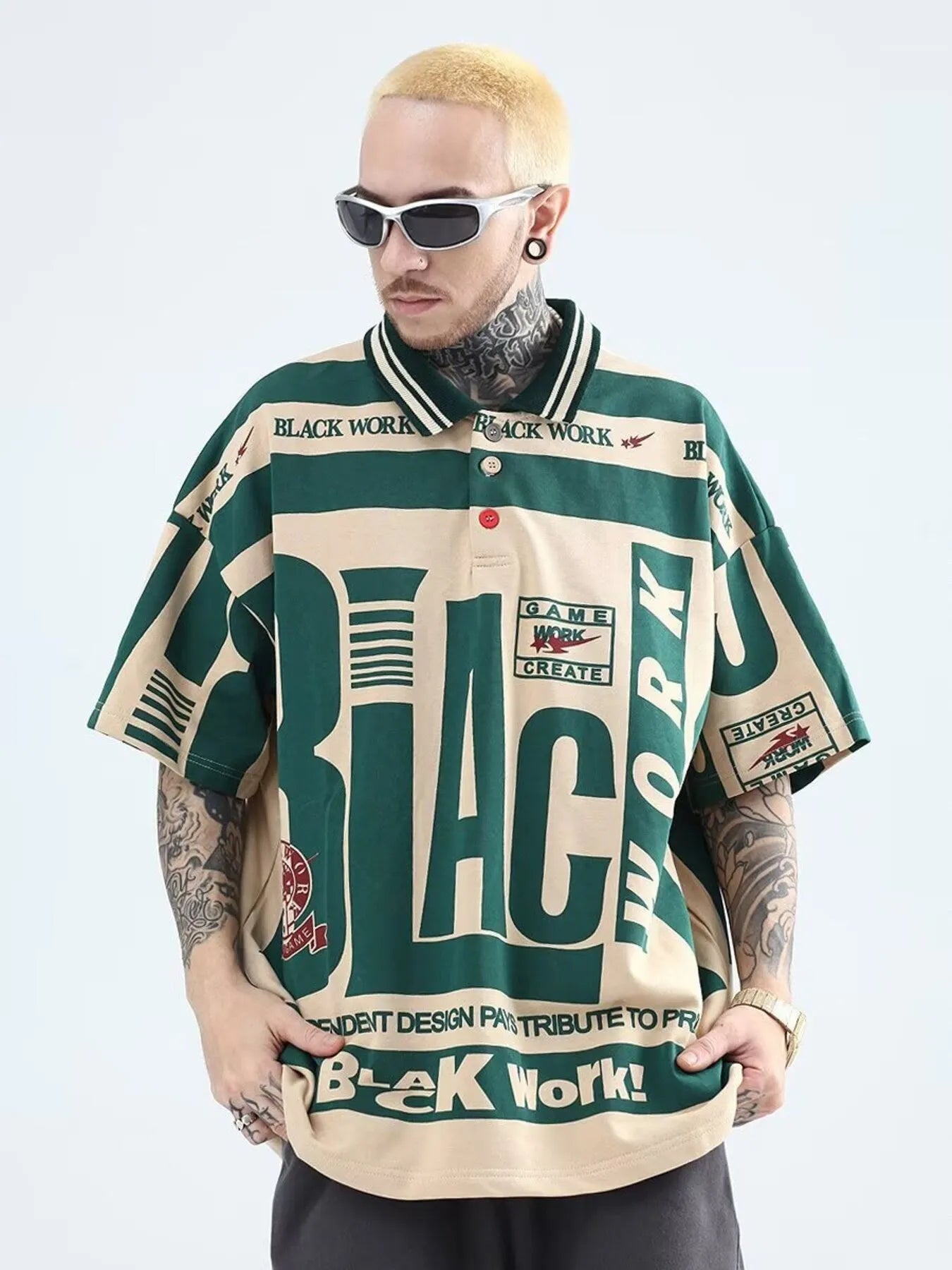 Men's Plus Size Letter Print Half Sleeve Polo Shirt - Premium Men's Polo shirt from Trendsi - Just $23.99! Shop now at Handbags Specialist Headquarter