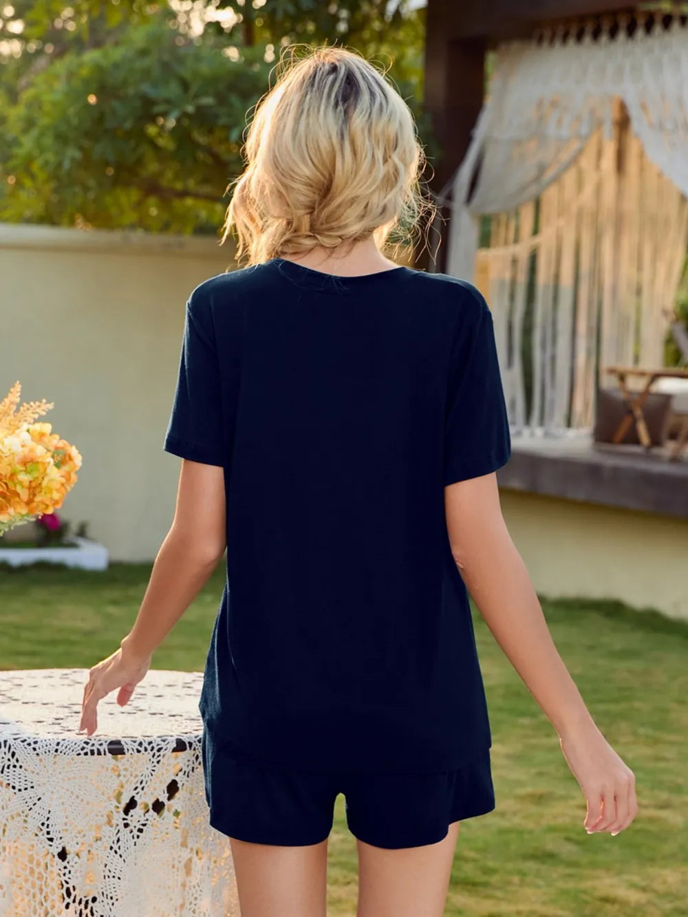 V-Neck Short Sleeve Top and Pocketed Shorts Lounge Set - Premium sleepwear from Trendsi - Just $31.99! Shop now at Handbags Specialist Headquarter