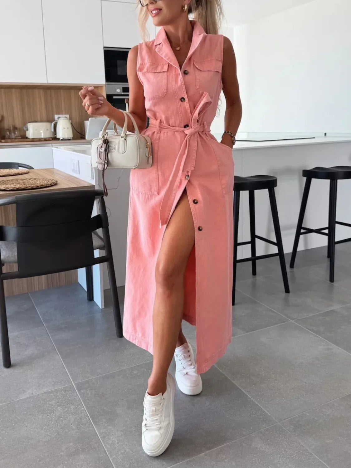 Button Front Sleeveless Denim Dress - Premium Women / Jeans & Denim from Trendsi - Just $51.62! Shop now at Handbags Specialist Headquarter