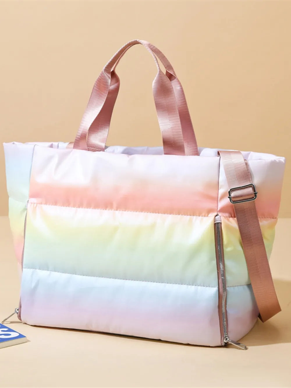 Gradient Quilted Travel Bag with Side Zippers - Premium travel-bag from Trendsi - Just $44.99! Shop now at Handbags Specialist Headquarter