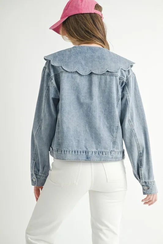 MABLE Scallop Peter Pan Collar Denim Jacket - Premium Women / Jeans & Denim from Trendsi - Just $64.90! Shop now at Handbags Specialist Headquarter
