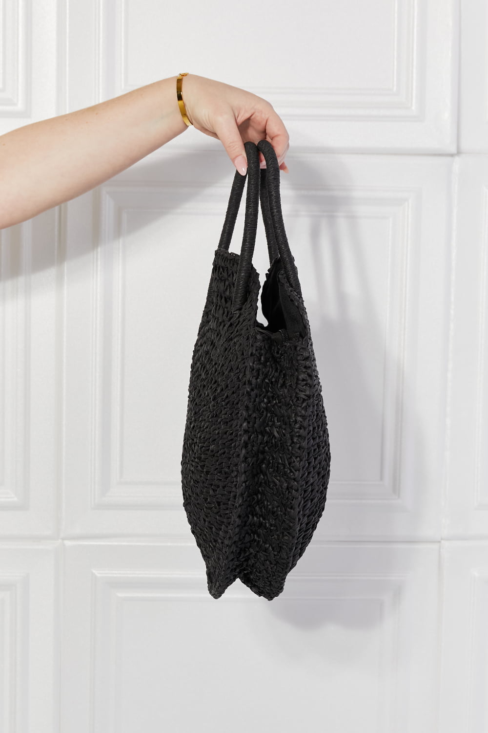 Justin Taylor Beach Date Straw Rattan Handbag in Black - Premium handbags from Trendsi - Just $35.99! Shop now at Handbags Specialist Headquarter