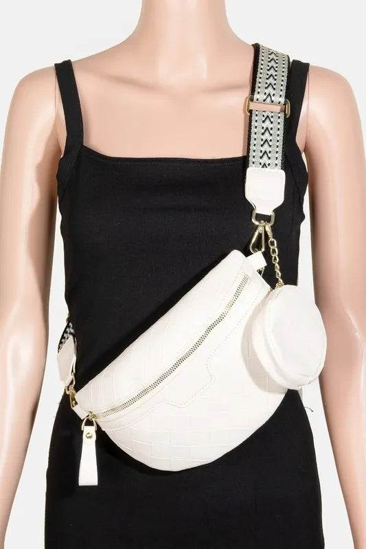 Fame PU Leather Weave Textured Crossbody Bag with Coin Purse - Premium Crossbody Bag from Trendsi - Just $31.99! Shop now at Handbags Specialist Headquarter