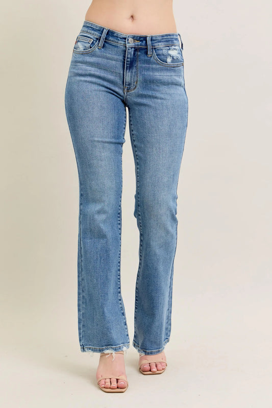 Judy Blue Full Size Mid Rise Wash Destroy Hem Bootcut Jeans Plus Size - Premium Women / Jeans & Denim from Trendsi - Just $66.99! Shop now at Handbags Specialist Headquarter