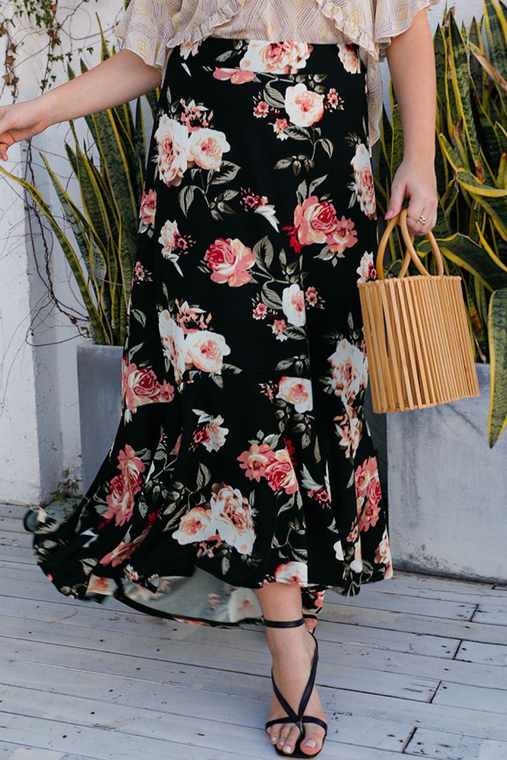 Plus Size Floral High-Rise Skirt - Premium from Trendsi - Just $37.99! Shop now at Handbags Specialist Headquarter