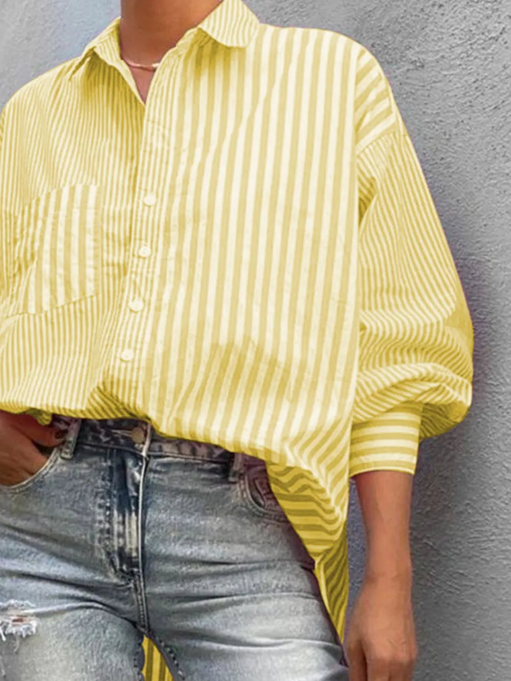 Striped Button Down Long Sleeve Shirt - Premium Women's Down Shirt Tops from Trendsi - Just $26.26! Shop now at Handbags Specialist Headquarter