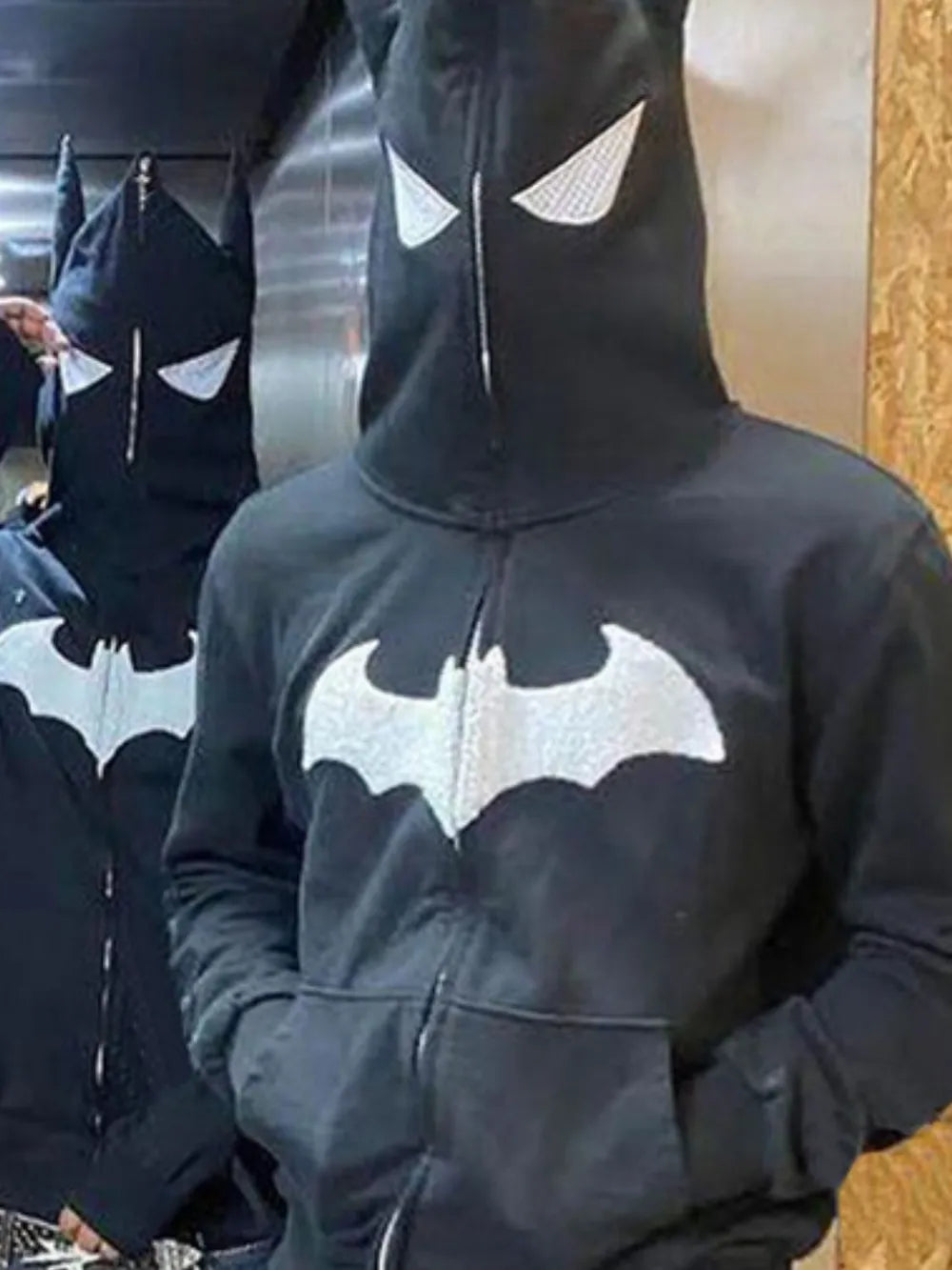 Men's Bat Embroidered Zip Up Hoodie - Premium Men's Sweatshirts from Trendsi - Just $44.48! Shop now at Handbags Specialist Headquarter