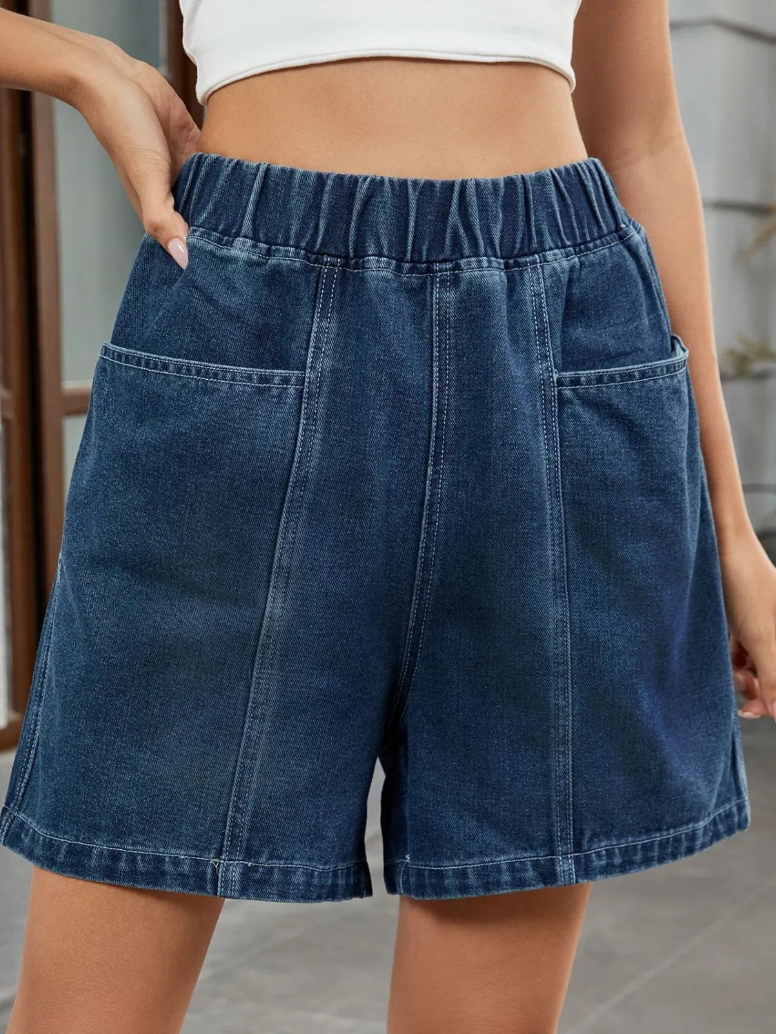 Elastic Waist Denim Shorts - Premium Women / Jeans & Denim from Trendsi - Just $20.90! Shop now at Handbags Specialist Headquarter
