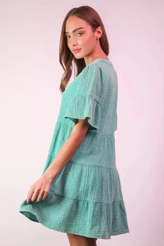 VERY J Plus Size Mineral Washed Woven Mini Dress.