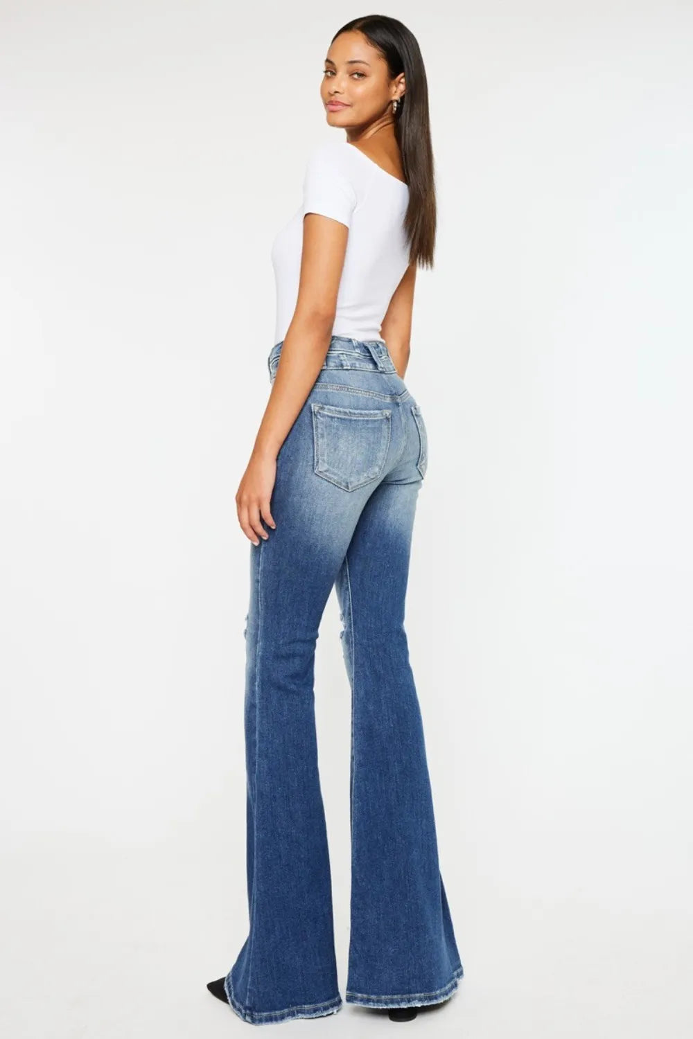 Kancan High Rise Wide Waistband Flare Jeans - Premium Sleepwear from Trendsi - Just $65.99! Shop now at Handbags Specialist Headquarter