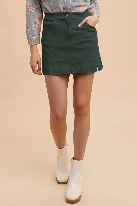 Annie Wear Comfort Stretch Cotton Slit Detailed Mini Skirt - Premium Skirts from Trendsi - Just $26.99! Shop now at Handbags Specialist Headquarter