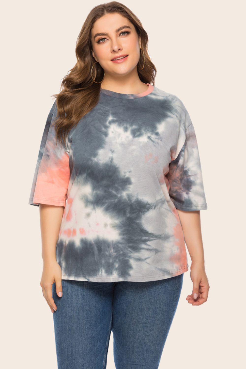 Plus Size Tie-Dye Half Sleeve Tee Shirt - Premium Plus Size Shirts from Trendsi - Just $27! Shop now at Handbags Specialist Headquarter