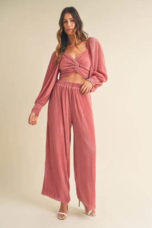 MABLE Front Twisted Long Sleeve Top and Pants Set - Premium Sleepwear from Trendsi - Just $84.99! Shop now at Handbags Specialist Headquarter